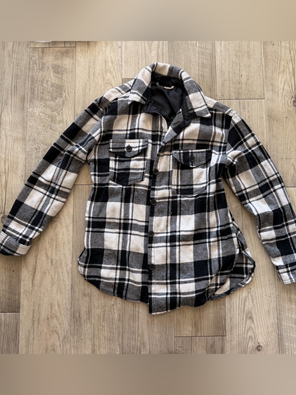 Urban outfitters Plaid Button-Up Shacket in Black and Cream